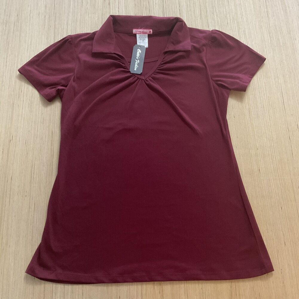 Cutie's Fashion Shirt Girls 20 School Uniform Polo Short Sleeve Burgundy Stretch